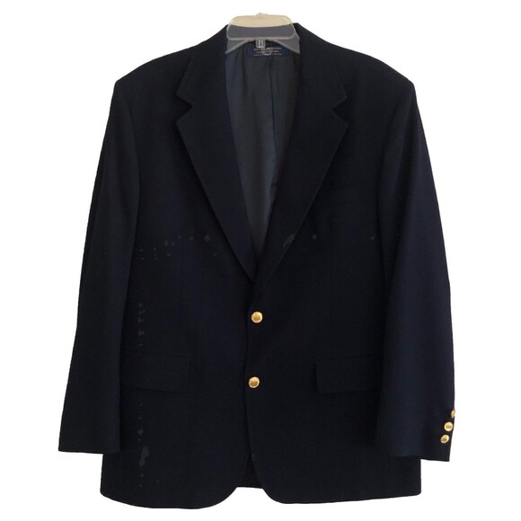 VTG 80s Brooks Brothers Navy Blue Pure Wool Blazer Mens 42R 2 Button Single Vent - Picture 1 of 16